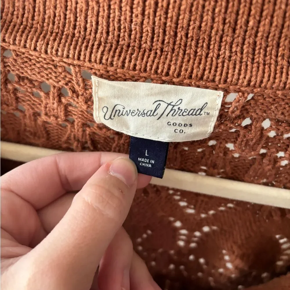 Universal Thread bohoWomen's Terracotta V-Neck collared crochet pullover Sweater